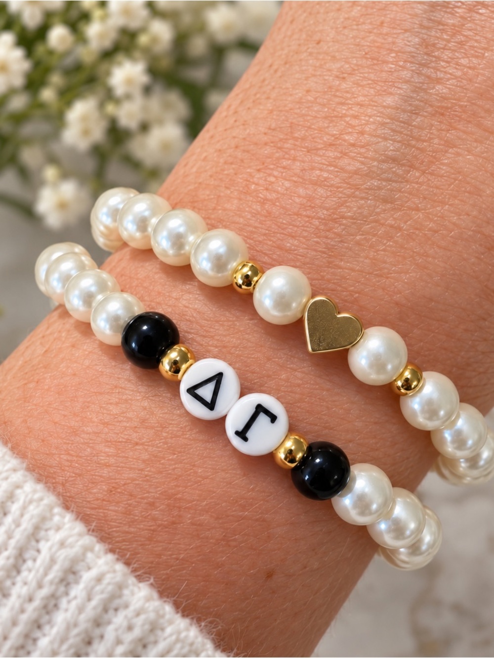 Delta Gamma Sorority Bracelet Set – 14K Gold Filled & glass pearl beads  NEW